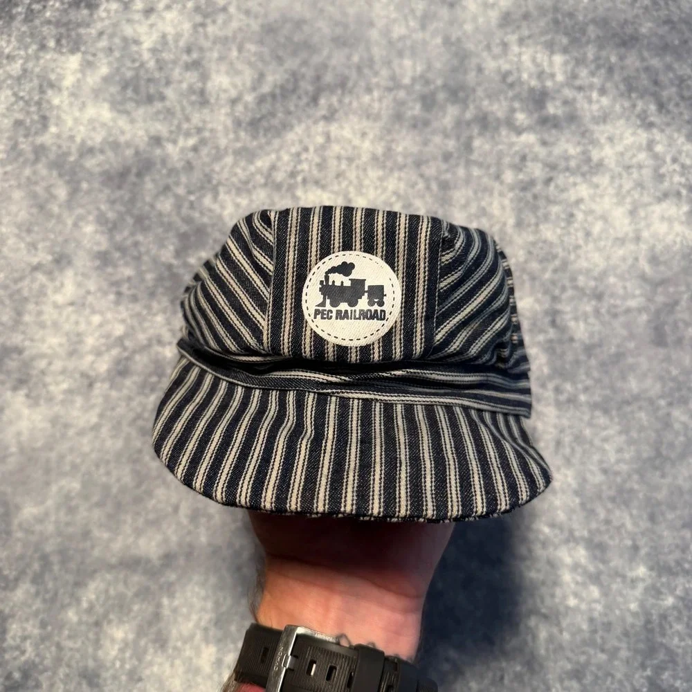 Vtg PEC Railroad Kids Conductor Hat Hickory Stripe Engineer Cap Train